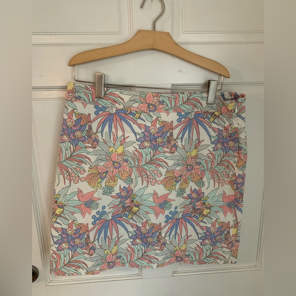 Talbots Pastel Tropical Love Bird Stretch Cotton Skirt 16